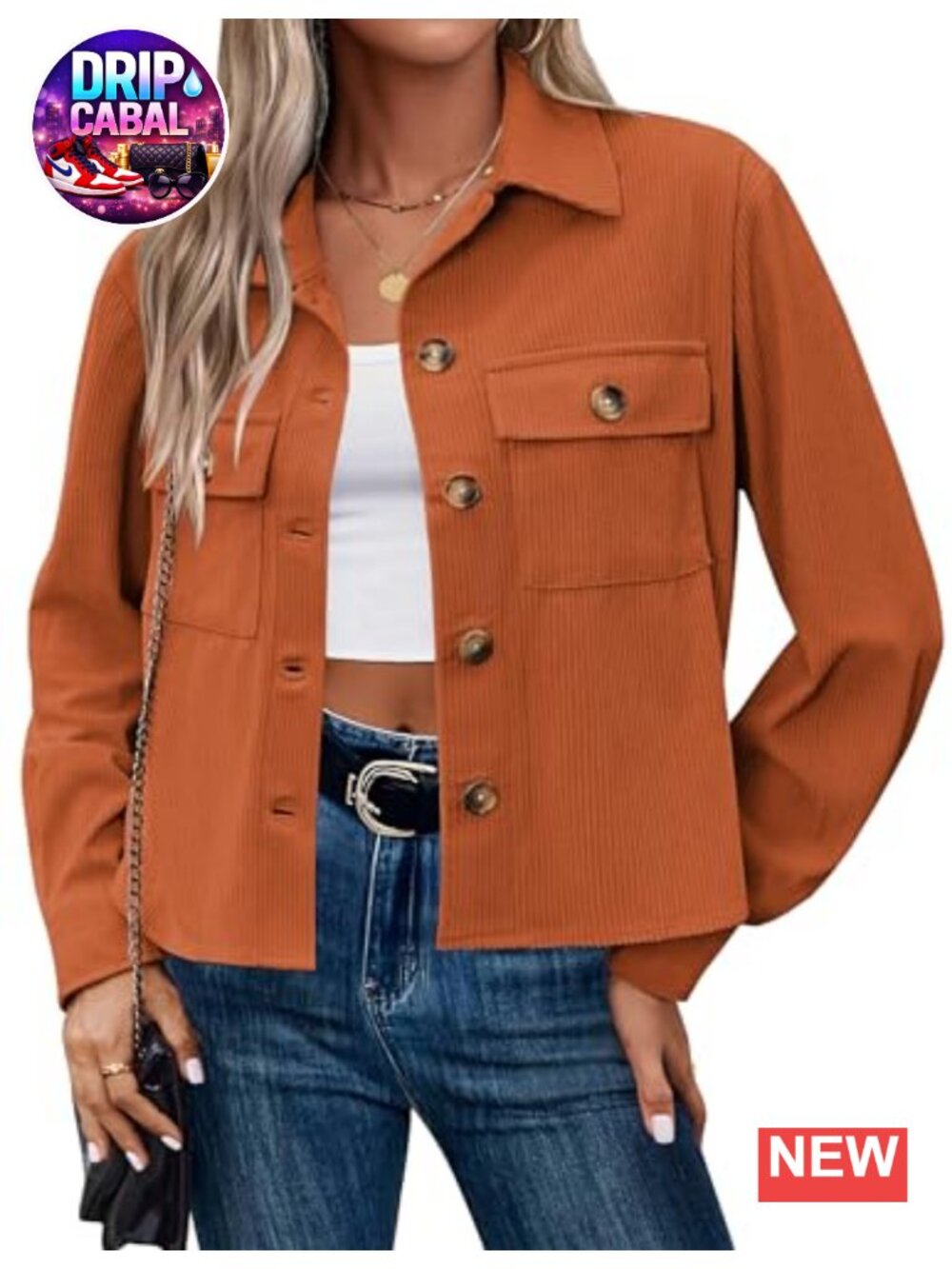 Cropped Corduroy Shacket Button Down Long Sleeve Shirt Jacket